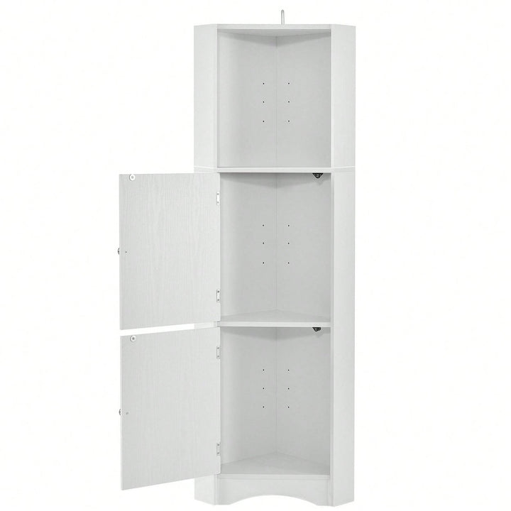 Tall Bathroom Corner Cabinet, Freestanding Storage Cabinet With Doors And Adjustable Shelves Image 11