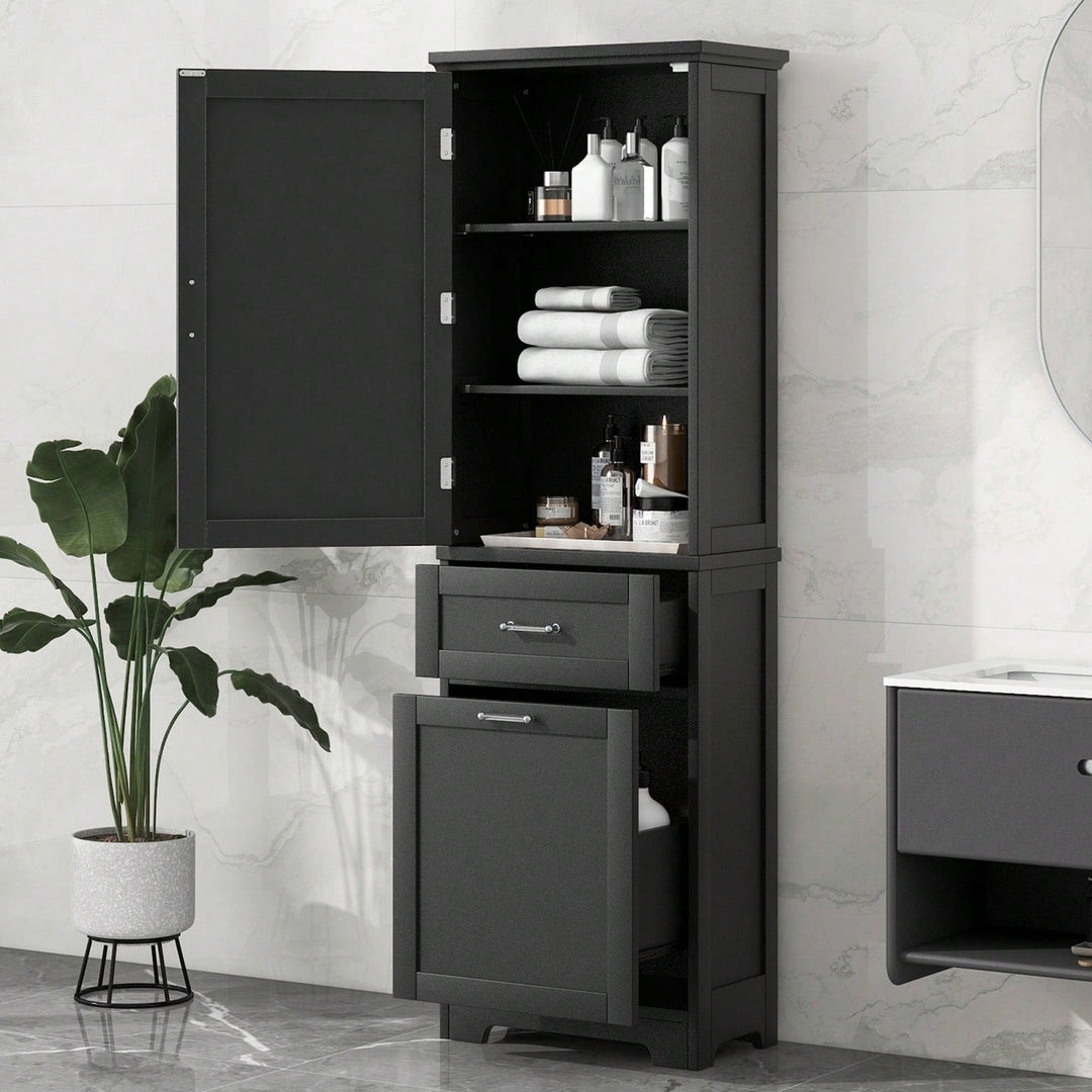 Tall Freestanding Bathroom Storage Cabinet with Adjustable Shelves and Drawers for Organizing Essentials Image 9