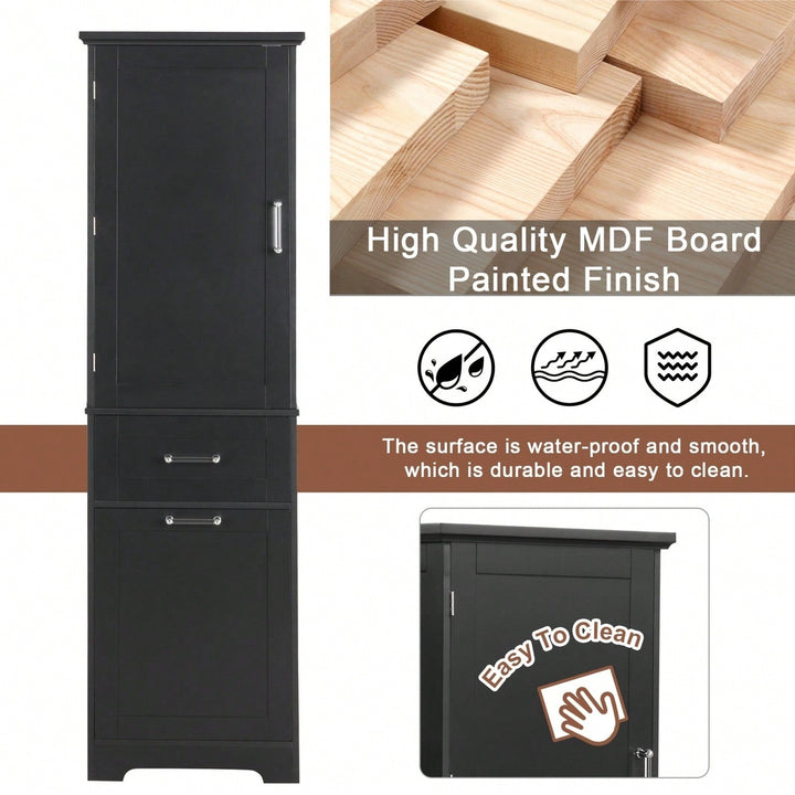 Tall Freestanding Bathroom Storage Cabinet with Adjustable Shelves and Drawers for Organizing Essentials Image 10