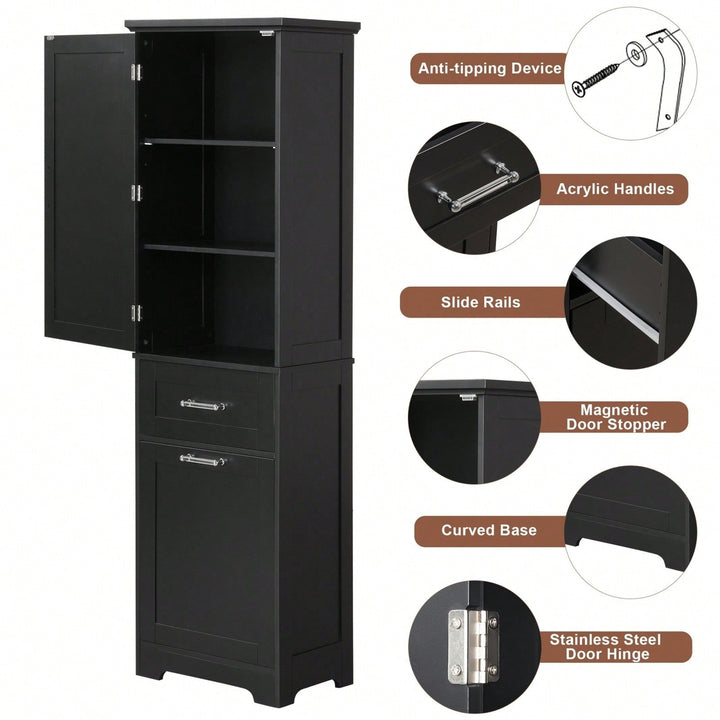 Tall Freestanding Bathroom Storage Cabinet with Adjustable Shelves and Drawers for Organizing Essentials Image 11