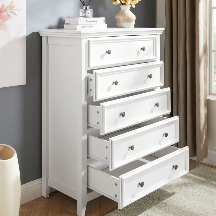 Spacious 5-Drawer Bedroom Dresser with Smooth Glide Metal Slides and Anti-Tip Safety Design for Clothes Storage Image 5