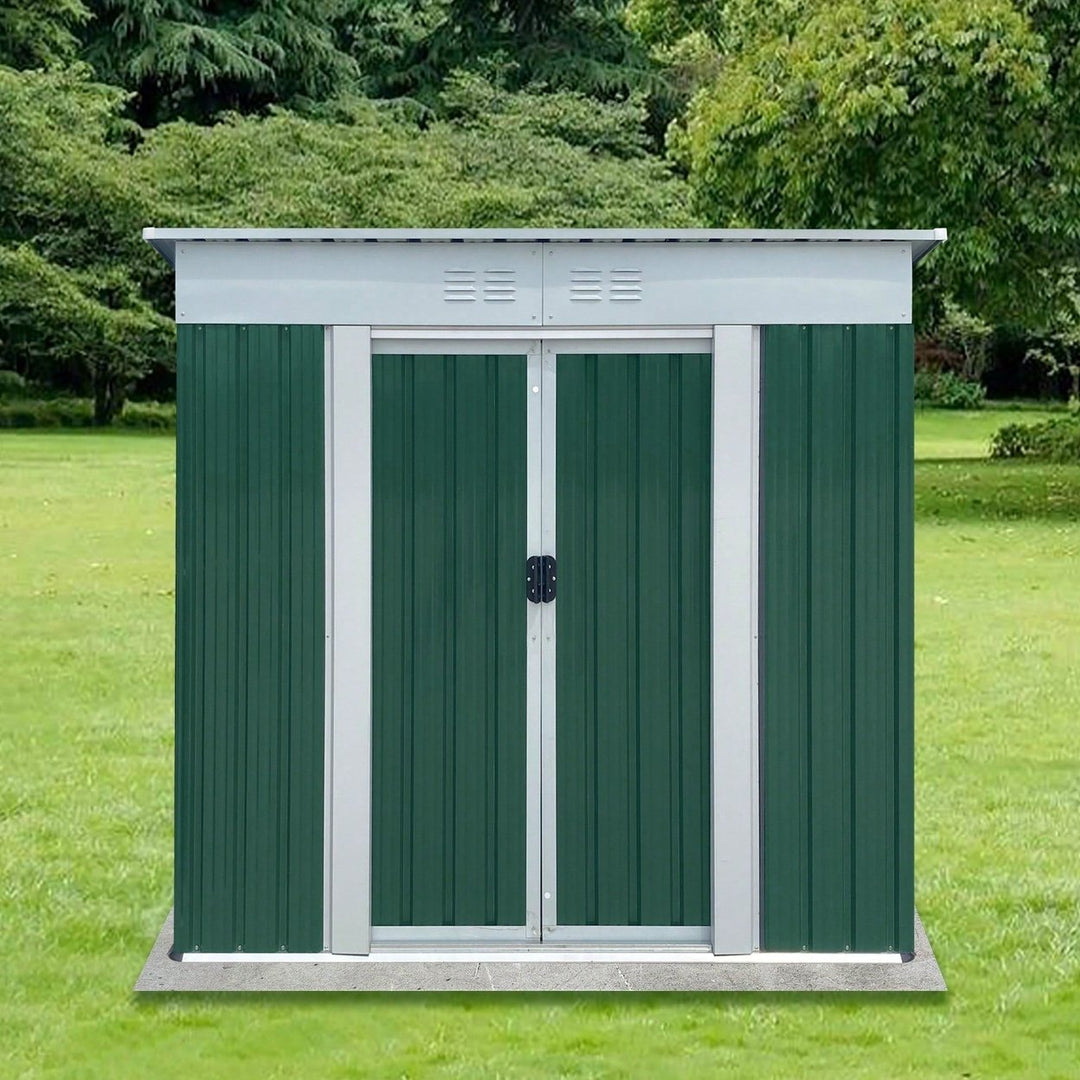 Spacious 6FTx4FT Outdoor Storage Shed With Pent Roof In Green - Perfect For Organizing Garden Equipment And Tools Image 2