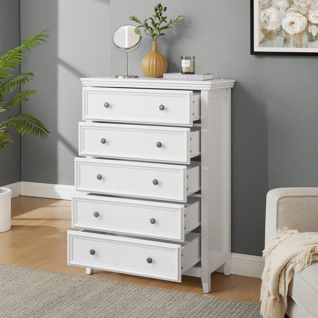 Spacious 5-Drawer Bedroom Dresser with Smooth Glide Metal Slides and Anti-Tip Safety Design for Clothes Storage Image 6