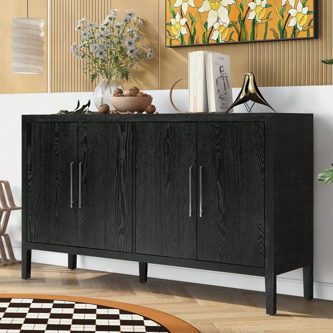 Storage Cabinet Sideboard Wooden Cabinet With 4 Metal Handles ,4 Shelves And 4 Doors For Hallway, Entryway, Living Room Image 1