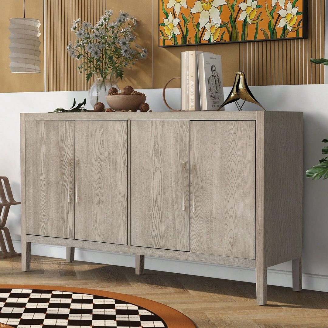 Storage Cabinet Sideboard Wooden Cabinet With 4 Metal Handles ,4 Shelves And 4 Doors For Hallway, Entryway, Living Room Image 2