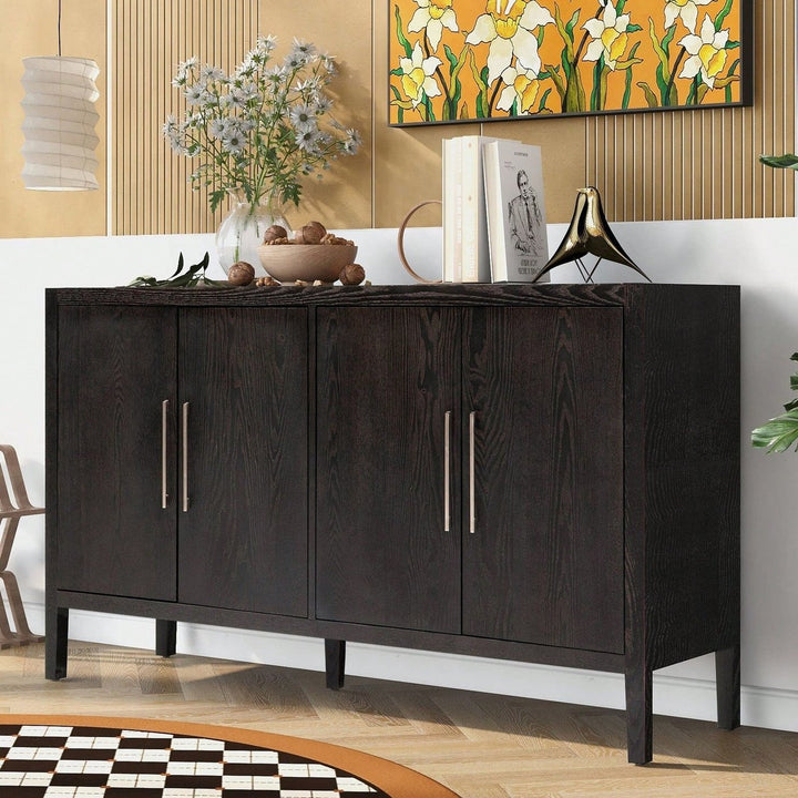 Storage Cabinet Sideboard Wooden Cabinet With 4 Metal Handles ,4 Shelves And 4 Doors For Hallway, Entryway, Living Room Image 3