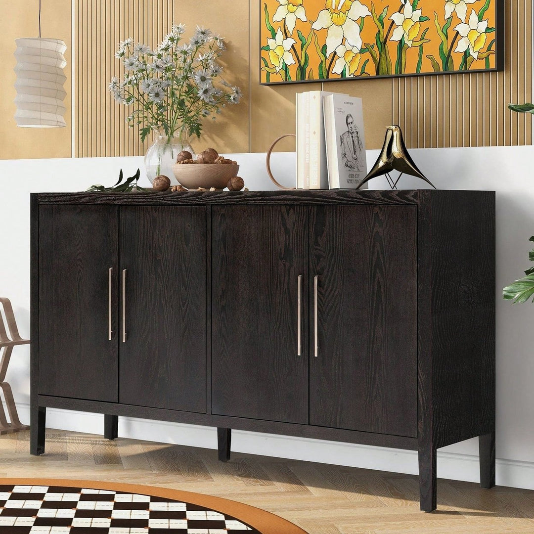 Storage Cabinet Sideboard Wooden Cabinet With 4 Metal Handles ,4 Shelves And 4 Doors For Hallway, Entryway, Living Room Image 1