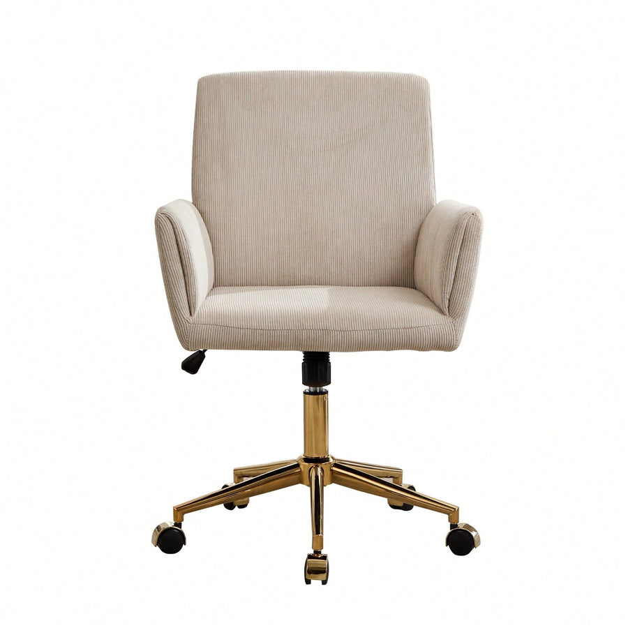 Stylish Modern Height Adjustable Ergonomic Corduroy Office Chair With Gold Base - Creamy White Leisure Armchair For And Image 1