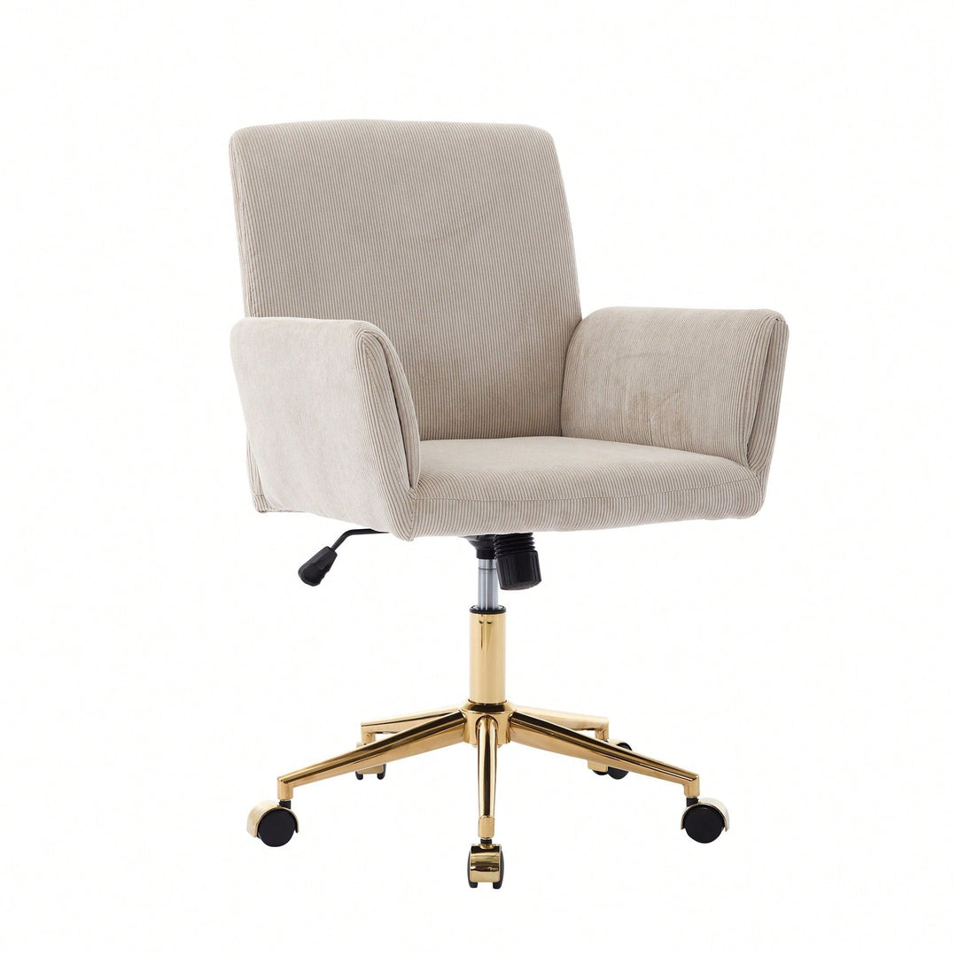 Stylish Modern Height Adjustable Ergonomic Corduroy Office Chair With Gold Base - Creamy White Leisure Armchair For And Image 3