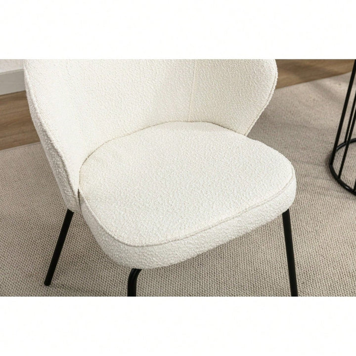 Stylish Modern Boucle Dining Chairs Set of 2 with Black Metal Legs Comfortable Sponge Filling Adjustable Foot Nails Image 7