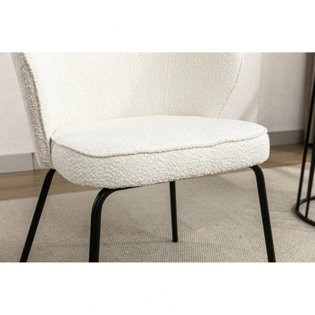 Stylish Modern Boucle Dining Chairs Set of 2 with Black Metal Legs Comfortable Sponge Filling Adjustable Foot Nails Image 8