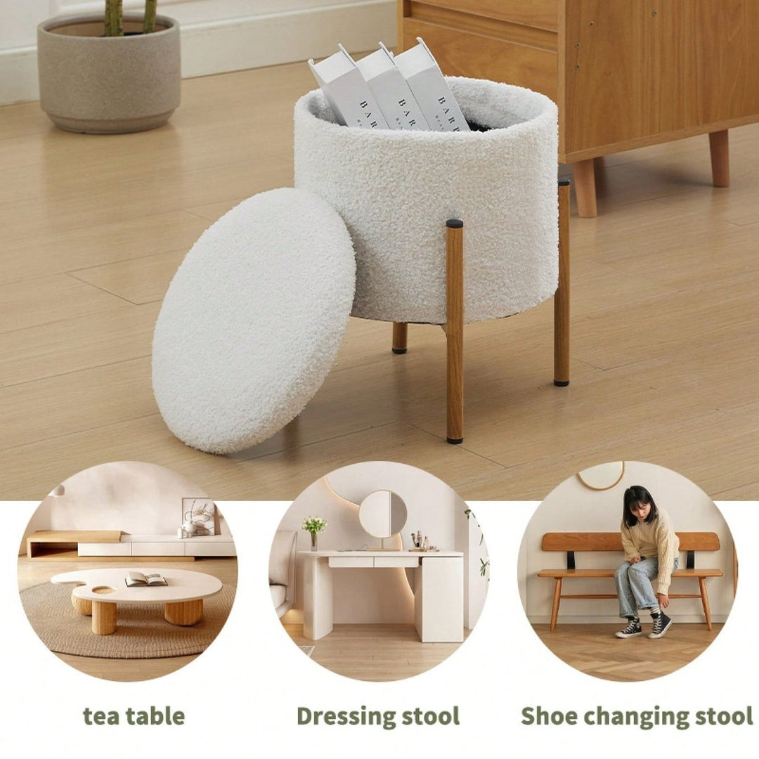 Stylish Round Storage Ottoman With Metal Base For Living Room Bedroom And Makeup Room Gray Footstool With Removable Lid Image 9