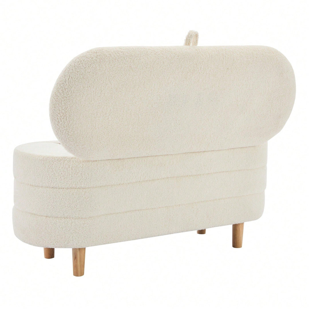 Stylish Sherpa Fabric Storage Ottoman with Wooden Legs for Bedroom and Living Room, White Blanket and Toy Organizer, Image 5