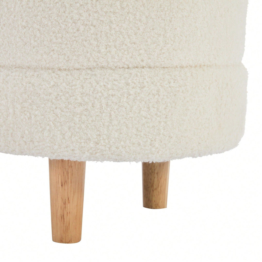 Stylish Sherpa Fabric Storage Ottoman with Wooden Legs for Bedroom and Living Room, White Blanket and Toy Organizer, Image 7