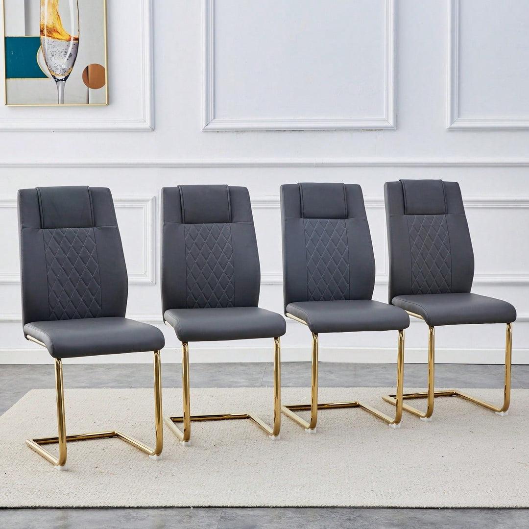 Stylish Set of 4 PU Leather Dining Chairs with Gold Legs for Kitchen Living Room Office Image 3