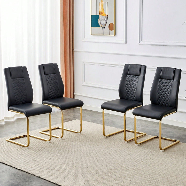 Stylish Set of 4 PU Leather Dining Chairs with Gold Legs for Kitchen Living Room Office Image 4