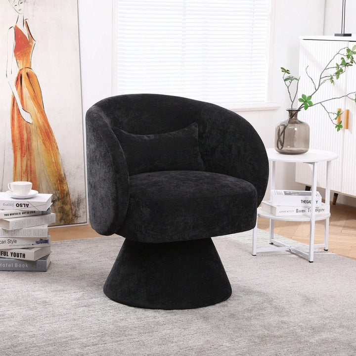 Stylish Swivel Accent Armchair With Round Barrel Design, Cozy Fabric Seating For Living Room Or Bedroom - Beige Image 2