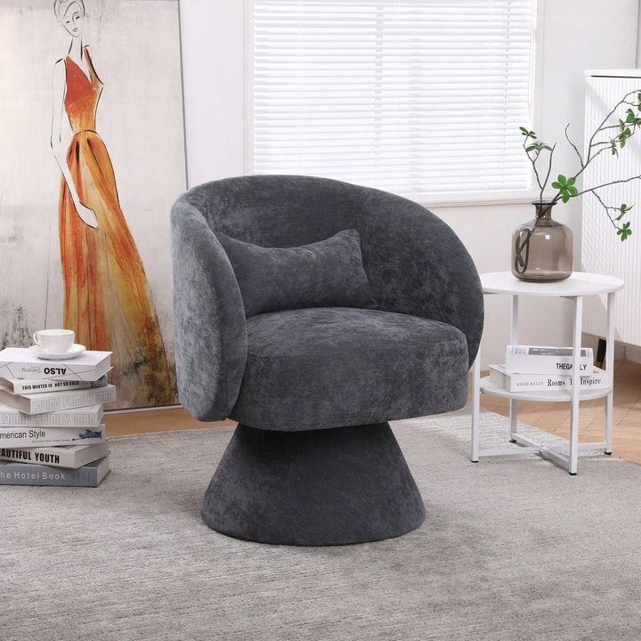 Stylish Swivel Accent Armchair With Round Barrel Design, Cozy Fabric Seating For Living Room Or Bedroom - Beige Image 3