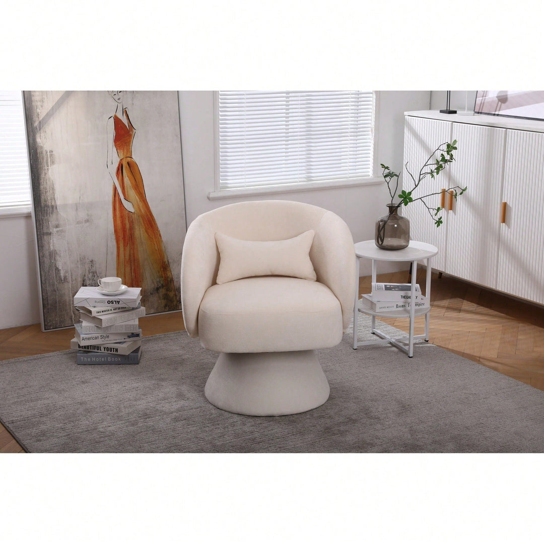 Stylish Swivel Accent Armchair With Round Barrel Design, Cozy Fabric Seating For Living Room Or Bedroom - Beige Image 6