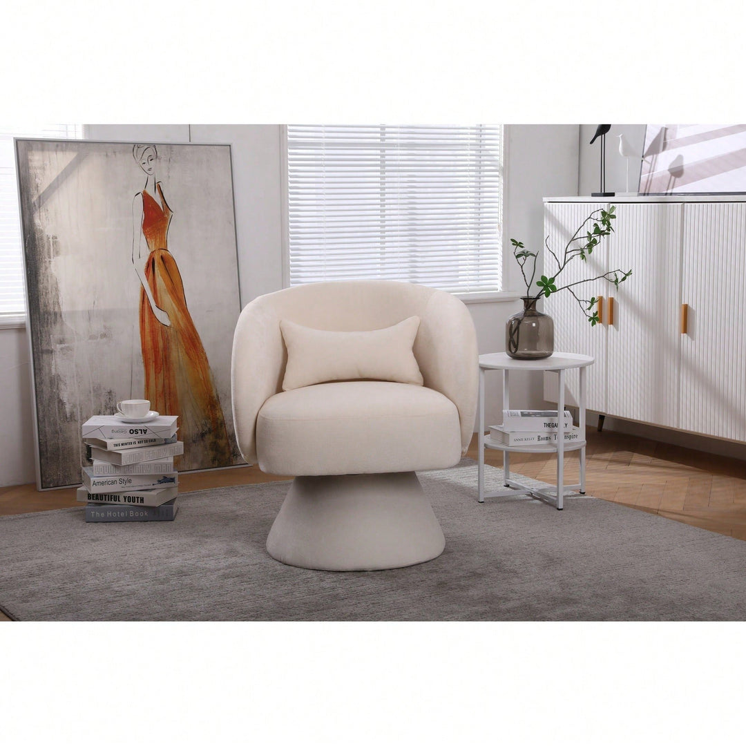 Stylish Swivel Accent Armchair With Round Barrel Design, Cozy Fabric Seating For Living Room Or Bedroom - Beige Image 7