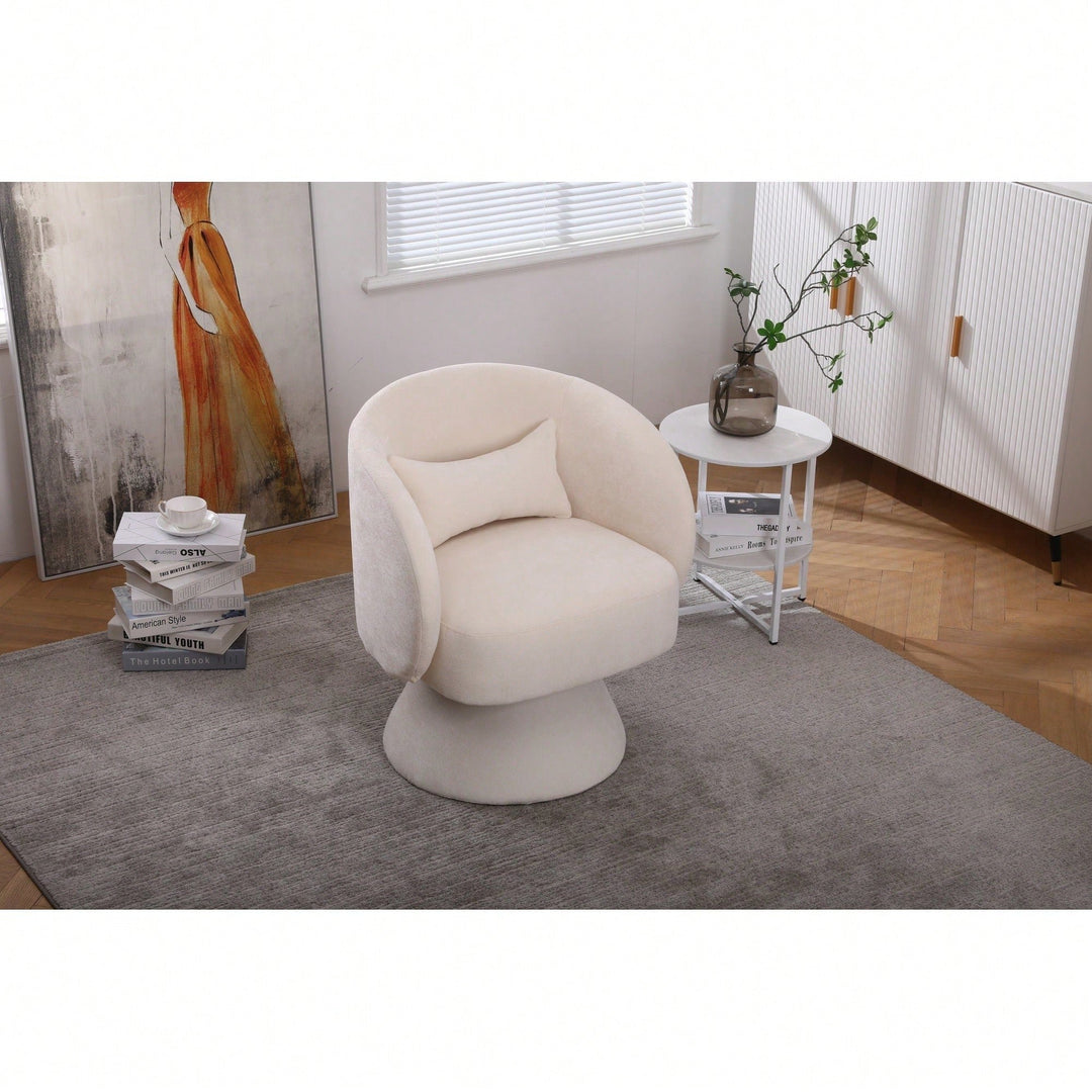 Stylish Swivel Accent Armchair With Round Barrel Design, Cozy Fabric Seating For Living Room Or Bedroom - Beige Image 8