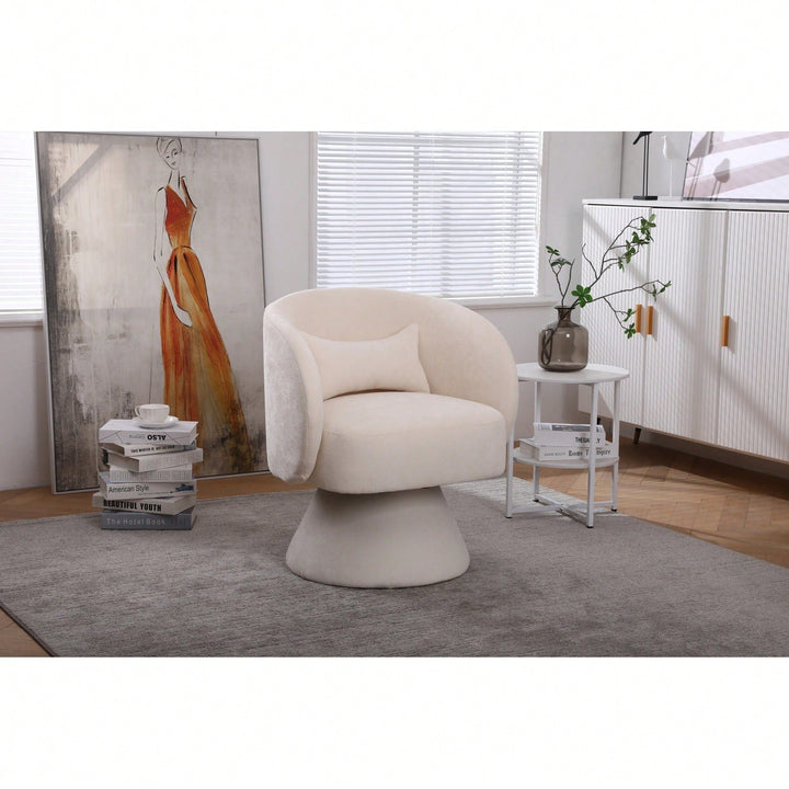 Stylish Swivel Accent Armchair With Round Barrel Design, Cozy Fabric Seating For Living Room Or Bedroom - Beige Image 10