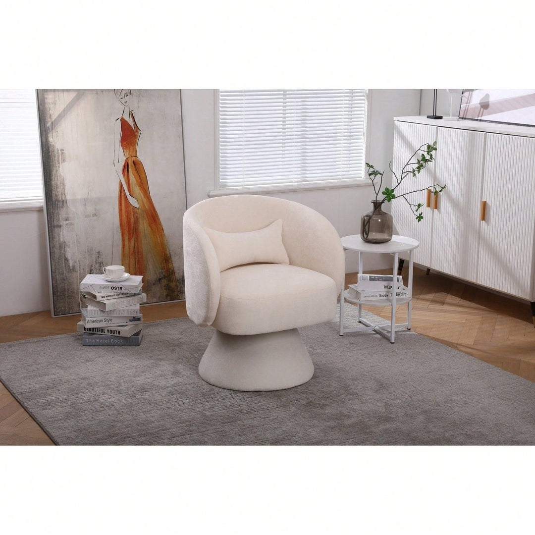 Stylish Swivel Accent Armchair With Round Barrel Design, Cozy Fabric Seating For Living Room Or Bedroom - Beige Image 11