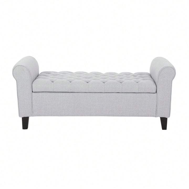 Stylish And Functional Armed Storage Bench With Cushion For Entryway Or Living Room Image 1