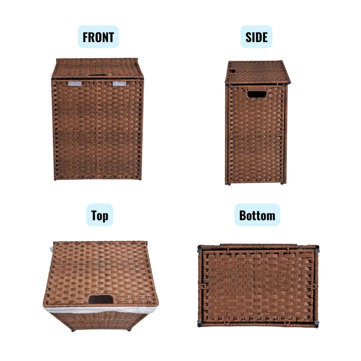 Stylish Brown Laundry Hamper With Lid, 100L Capacity, PE Rattan Frame and 2 Removable Bags For Easy Sorting Image 3