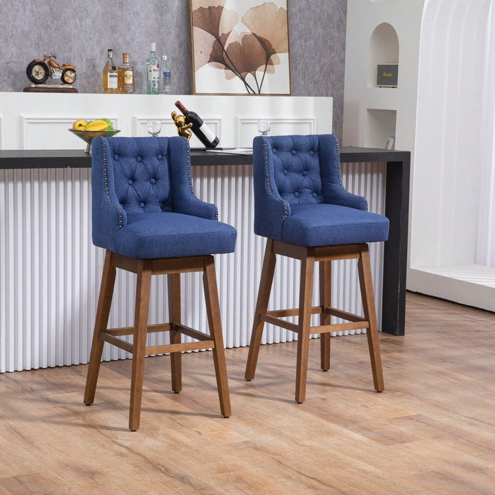 Stylish Counter Height Bar Stools Set Of 2 With Footrest And 360-Degree Swivel - Olive Linen Upholstery For Kitchen And Image 3