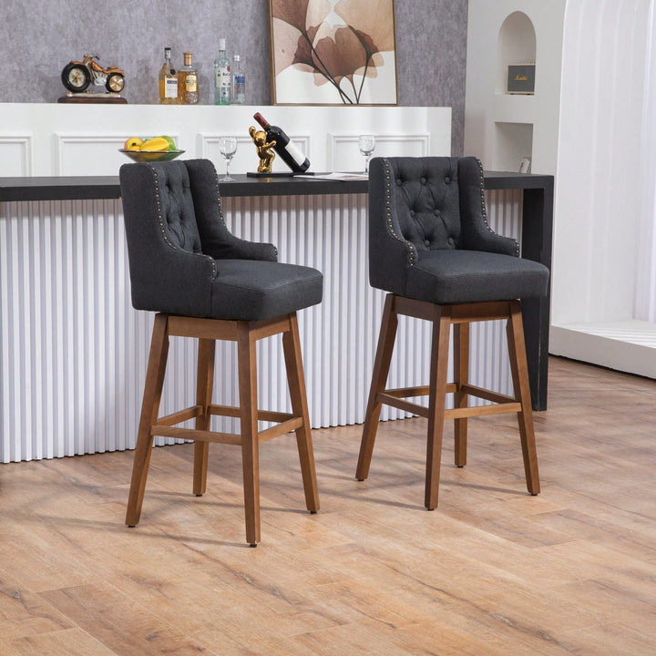 Stylish Counter Height Bar Stools Set Of 2 With Footrest And 360-Degree Swivel - Olive Linen Upholstery For Kitchen And Image 8