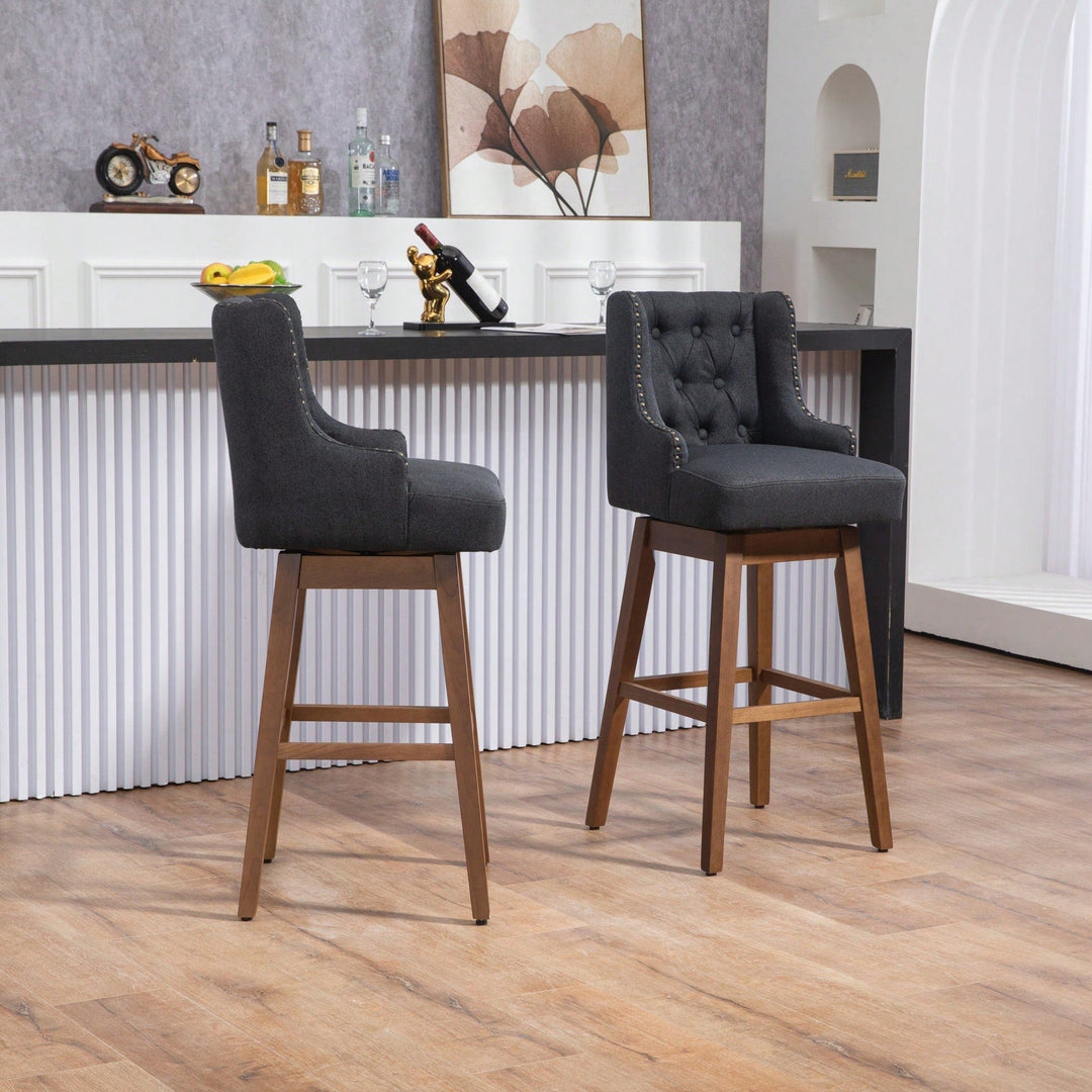 Stylish Counter Height Bar Stools Set Of 2 With Footrest And 360-Degree Swivel - Olive Linen Upholstery For Kitchen And Image 9