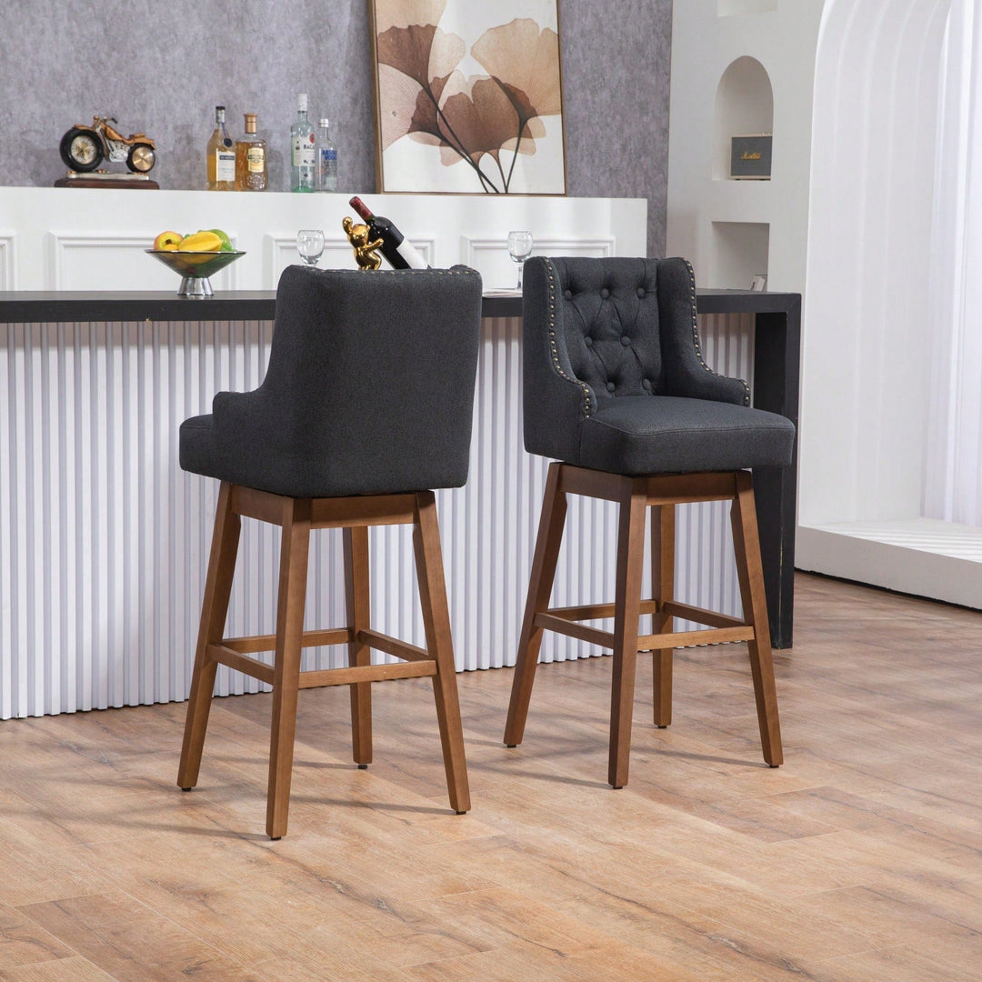 Stylish Counter Height Bar Stools Set Of 2 With Footrest And 360-Degree Swivel - Olive Linen Upholstery For Kitchen And Image 10