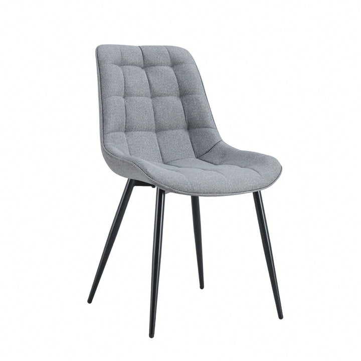 Stylish Grey Fabric Dining Chairs With Grid Pattern  Set Of 2 For Chic Dining Spaces Image 4