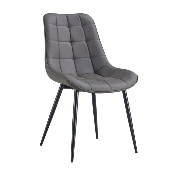 Stylish Grey Fabric Dining Chairs With Grid Pattern  Set Of 2 For Chic Dining Spaces Image 5