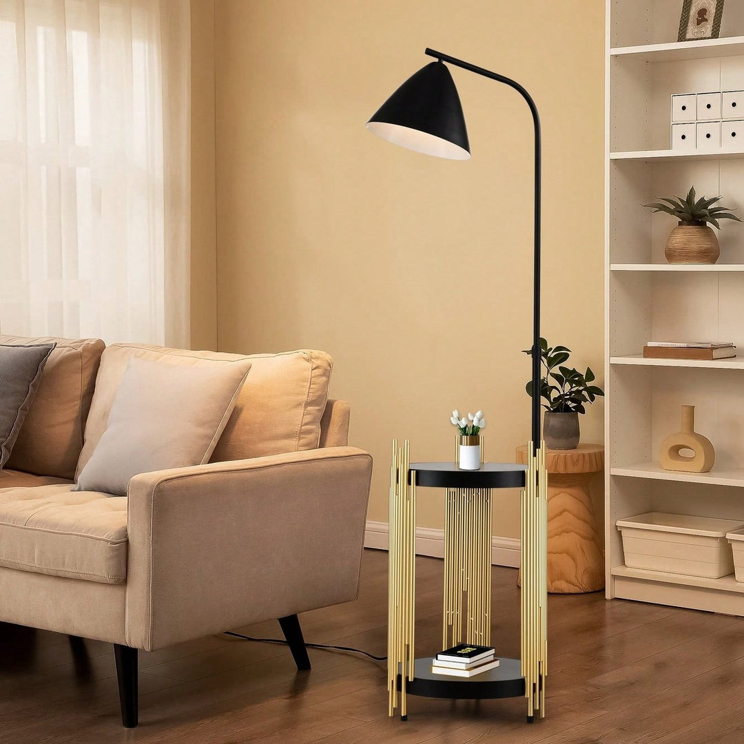 Shelves Floor Lamp For Living Room With Metal Lampshade, Standing Lamp Tall Industrial Floor Lamp Reading For Bedroom, Image 2