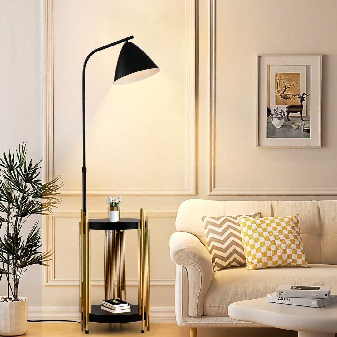 Shelves Floor Lamp For Living Room With Metal Lampshade, Standing Lamp Tall Industrial Floor Lamp Reading For Bedroom, Image 3