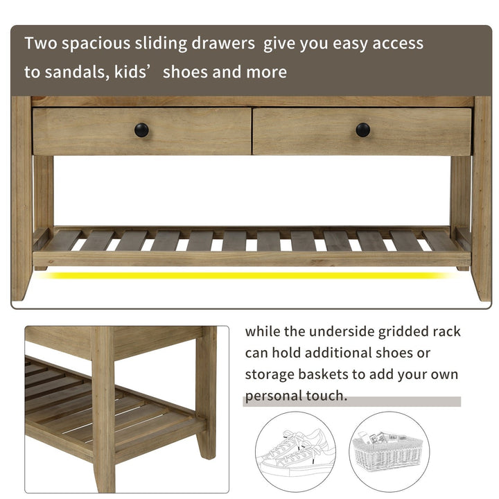 Shoe Rack with Cushioned Seat and Drawers Multipurpose Entryway Storage Bench Gray Wash Image 4