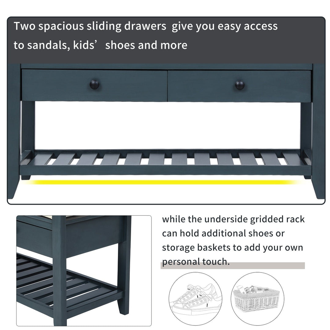 Shoe Rack with Cushioned Seat and Drawers, Multipurpose Entryway Storage Bench Image 4