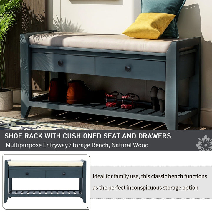 Shoe Rack with Cushioned Seat and Drawers, Multipurpose Entryway Storage Bench Image 5