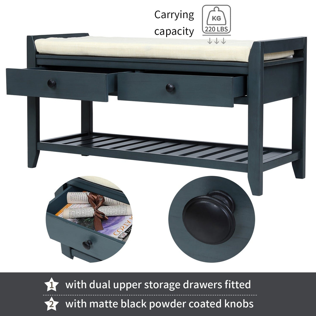 Shoe Rack with Cushioned Seat and Drawers, Multipurpose Entryway Storage Bench Image 6