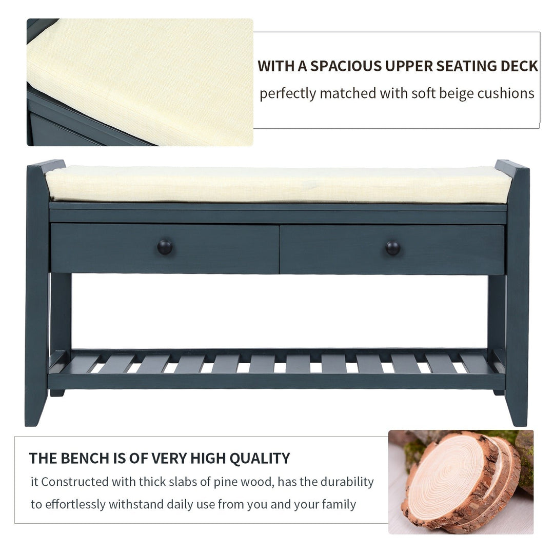 Shoe Rack with Cushioned Seat and Drawers, Multipurpose Entryway Storage Bench Image 7