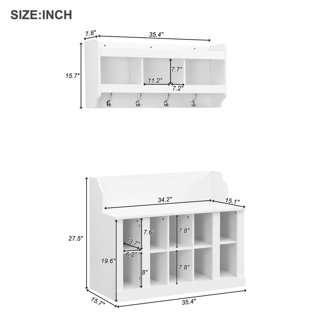 Shoe Storage Bench with Shelves and Hooks Elegant Hall Tree Entryway Organizer for Hallway Foyer Mudroom White Image 7