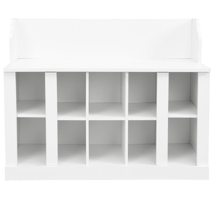 Shoe Storage Bench with Shelves and Hooks Elegant Hall Tree Entryway Organizer for Hallway Foyer Mudroom White Image 10