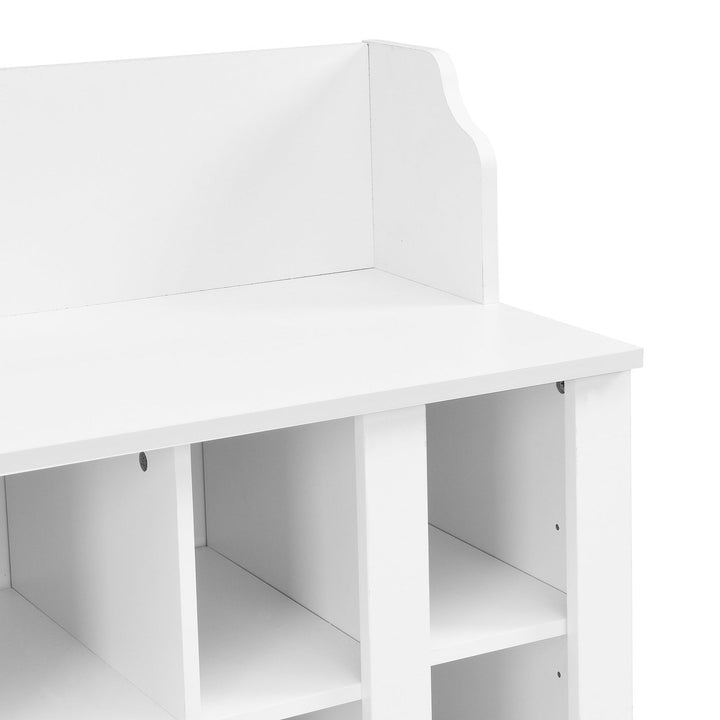 Shoe Storage Bench with Shelves and Hooks Elegant Hall Tree Entryway Organizer for Hallway Foyer Mudroom White Image 11