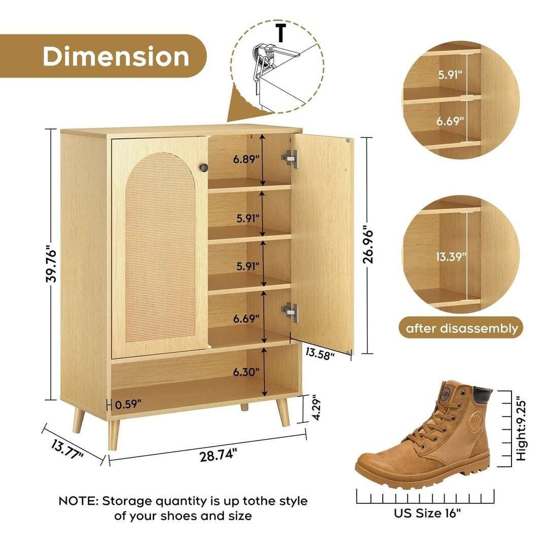 Shoe Storage Cabinet with Adjustable Shelves Natural Wood Doors Stylish Organizer for Entryway and Closet Image 5