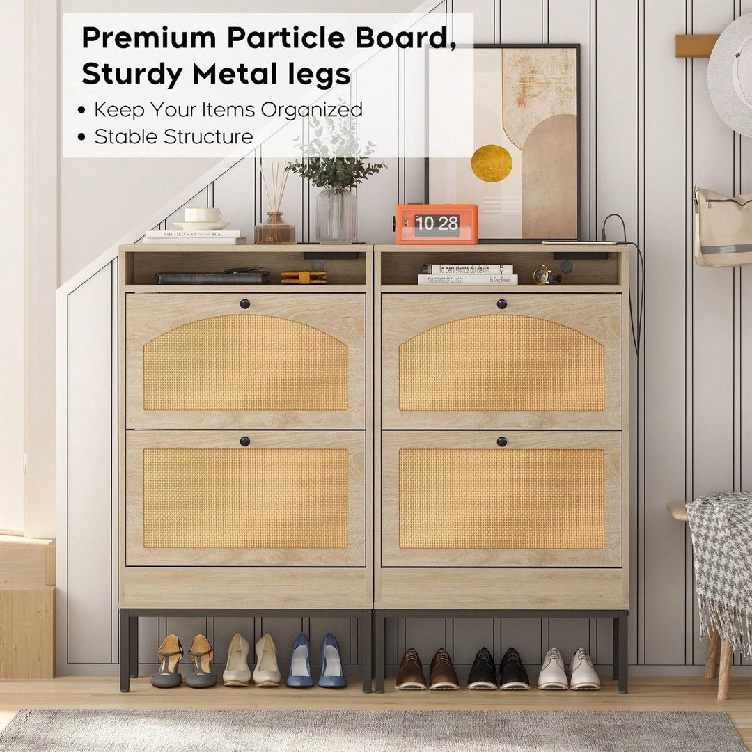 Shoe Storage Cabinet With Rattan Flip Doors Image 5