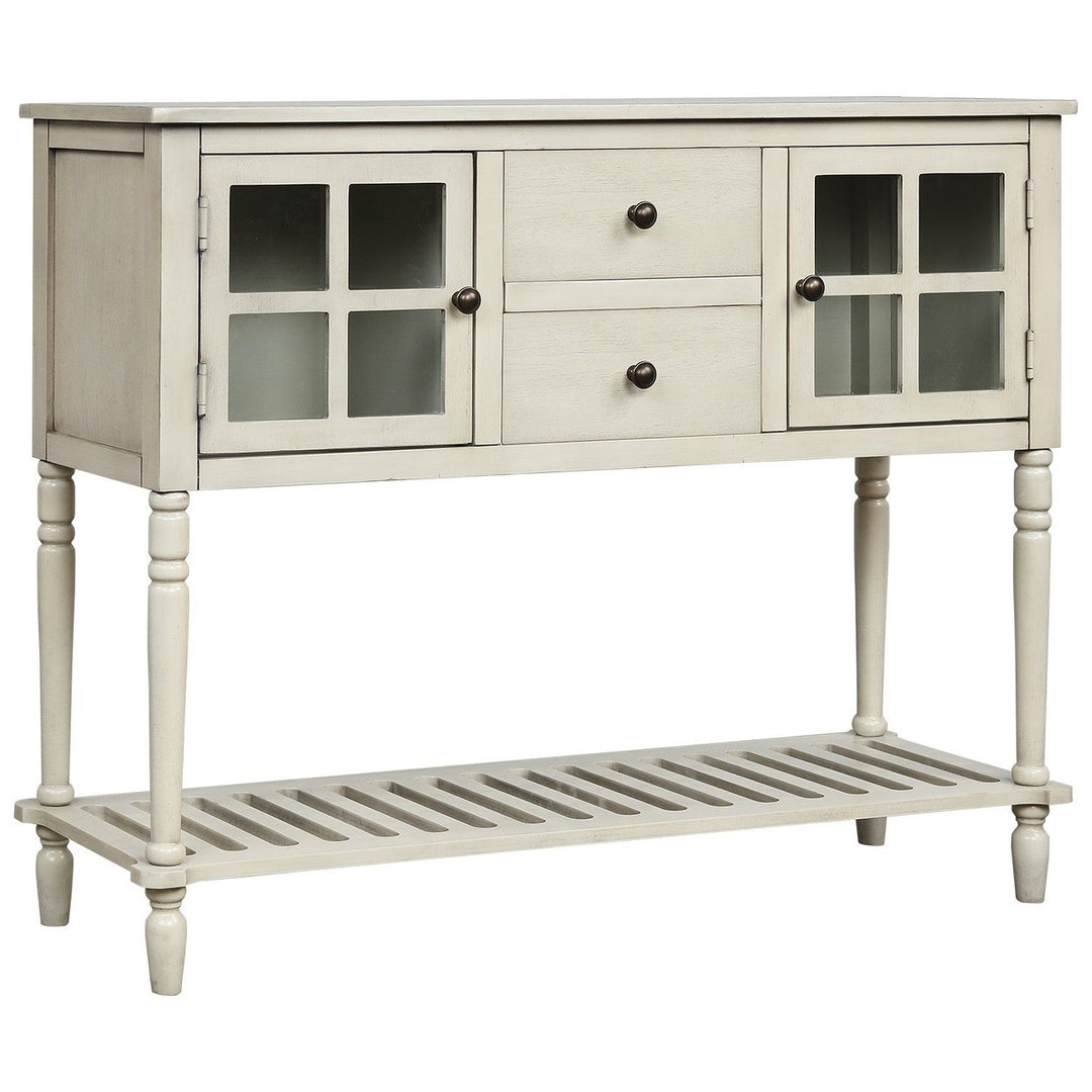 Sideboard Console Table with Bottom Shelf Farmhouse Wood Glass Buffet Storage Cabinet Living Room Antique Grey Image 9