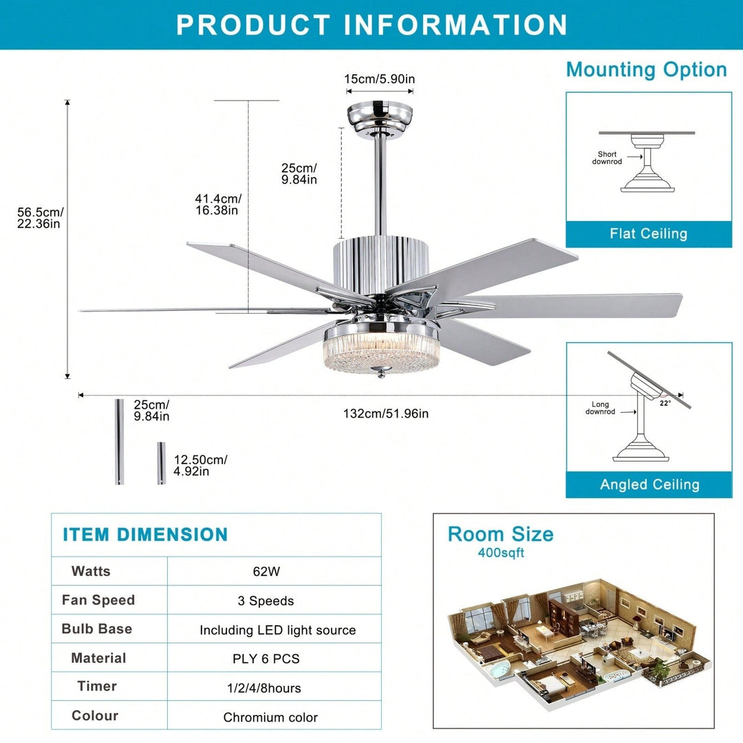 Sleek Modern Ceiling Fan with Remote LED Light 6 Blades Reversible 3 Speed Quiet Motor for Indoor Use Energy Efficient Image 5