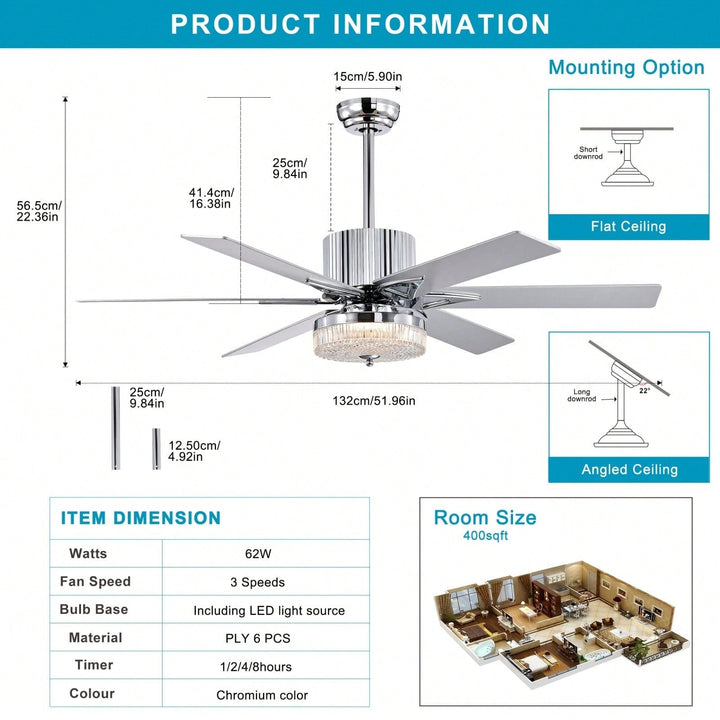 Sleek Modern Ceiling Fan with Remote LED Light 6 Blades Reversible 3 Speed Quiet Motor for Indoor Use Energy Efficient Image 5